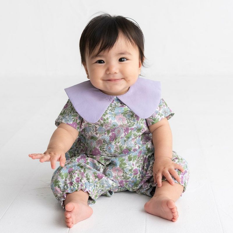 [マルーク] パープルお花プリントbabyロンパース パープル系(34)
